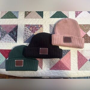 Lot of 3 Love Your Melon Cuffed Beanies Black Green Pink